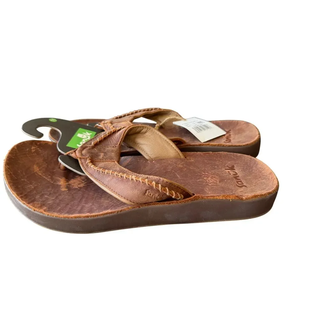 Sanuk Men's Saddle Tan Cosmic Yoga Mat Lx Flip Flop Sandals Size 11